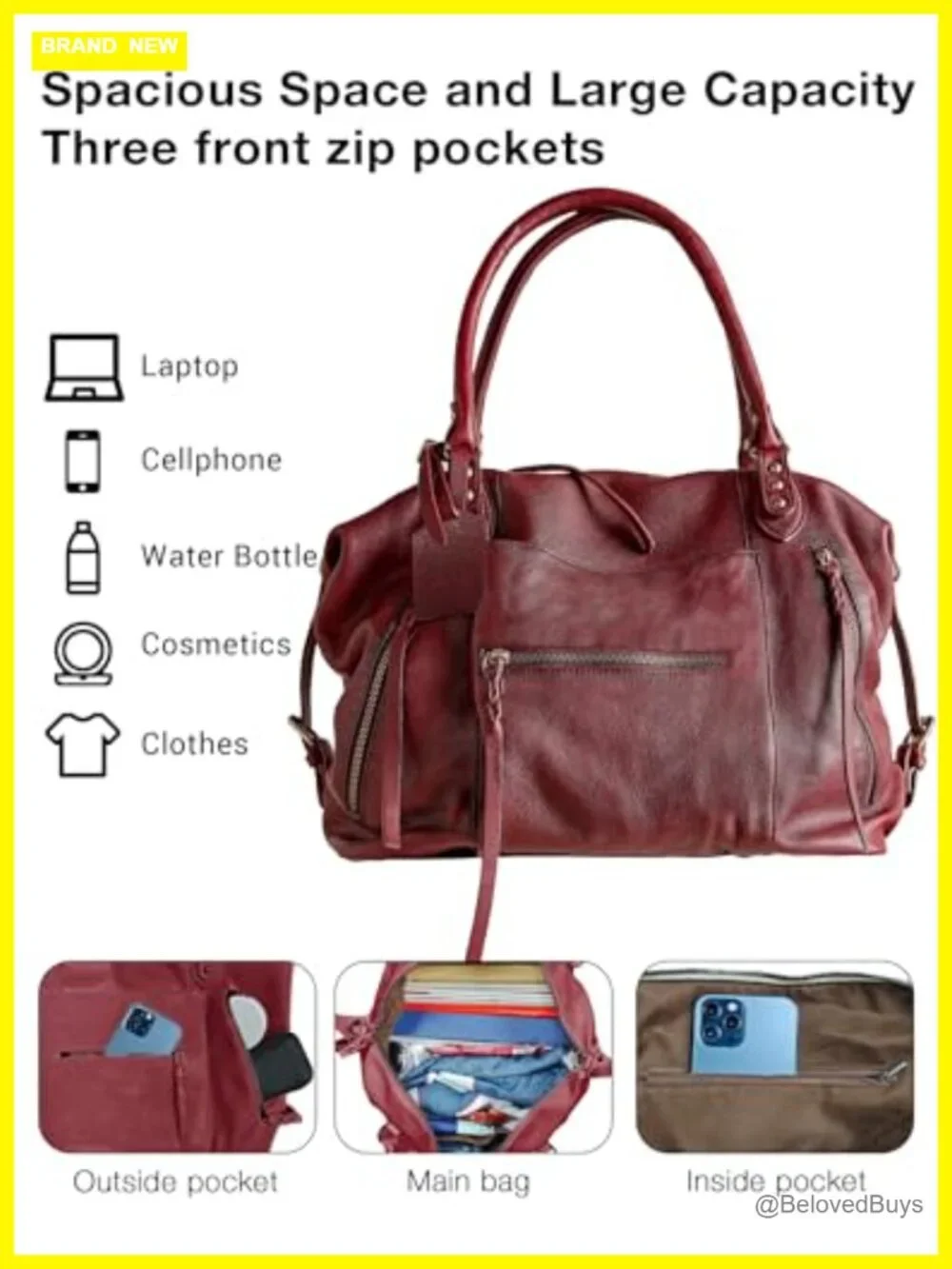 Large Vegan Leather Tote Bag with Zipper Hobo Handbag Adjustable Strap